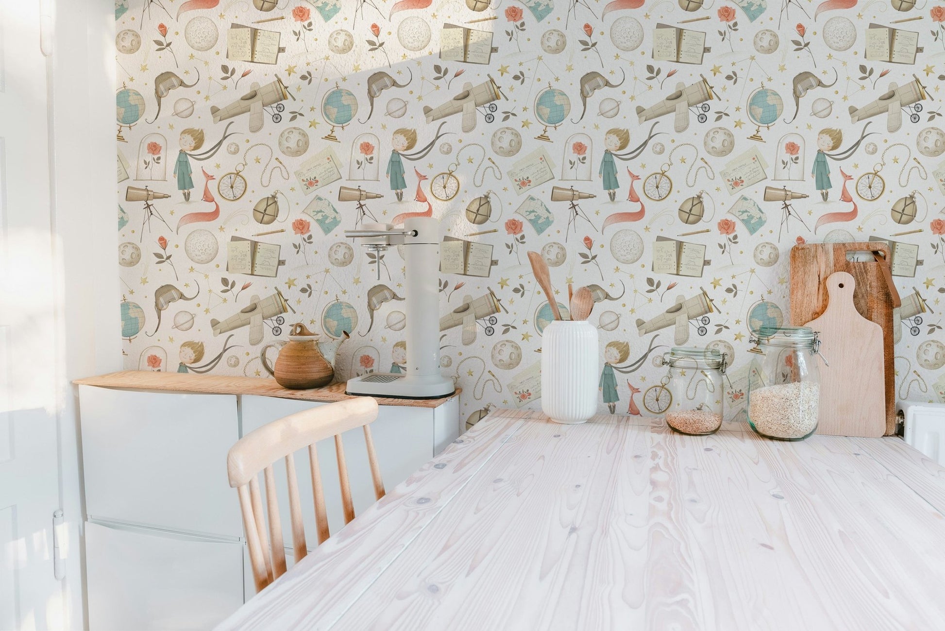 Educational astronomy wallpaper mural neutral tone wallpaper.