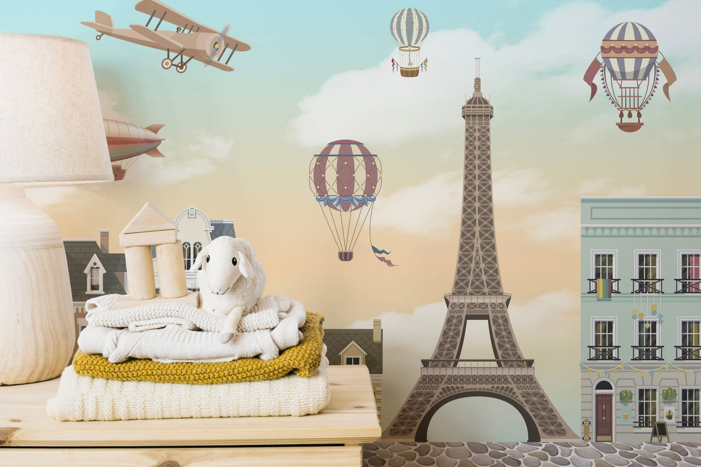 Eiffel Tower Wall Mural for Kids' Room Backdrop.