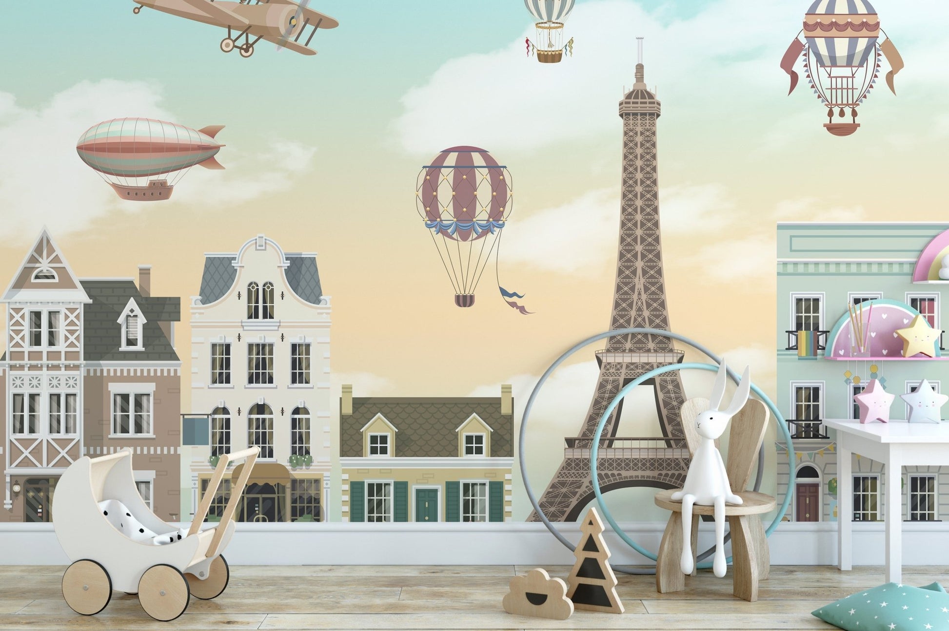 Paris Eiffel Tower City Wall Mural for Children's play area.