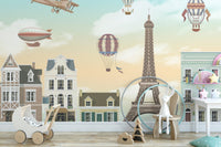 Paris Eiffel Tower City Wall Mural for Children's play area.