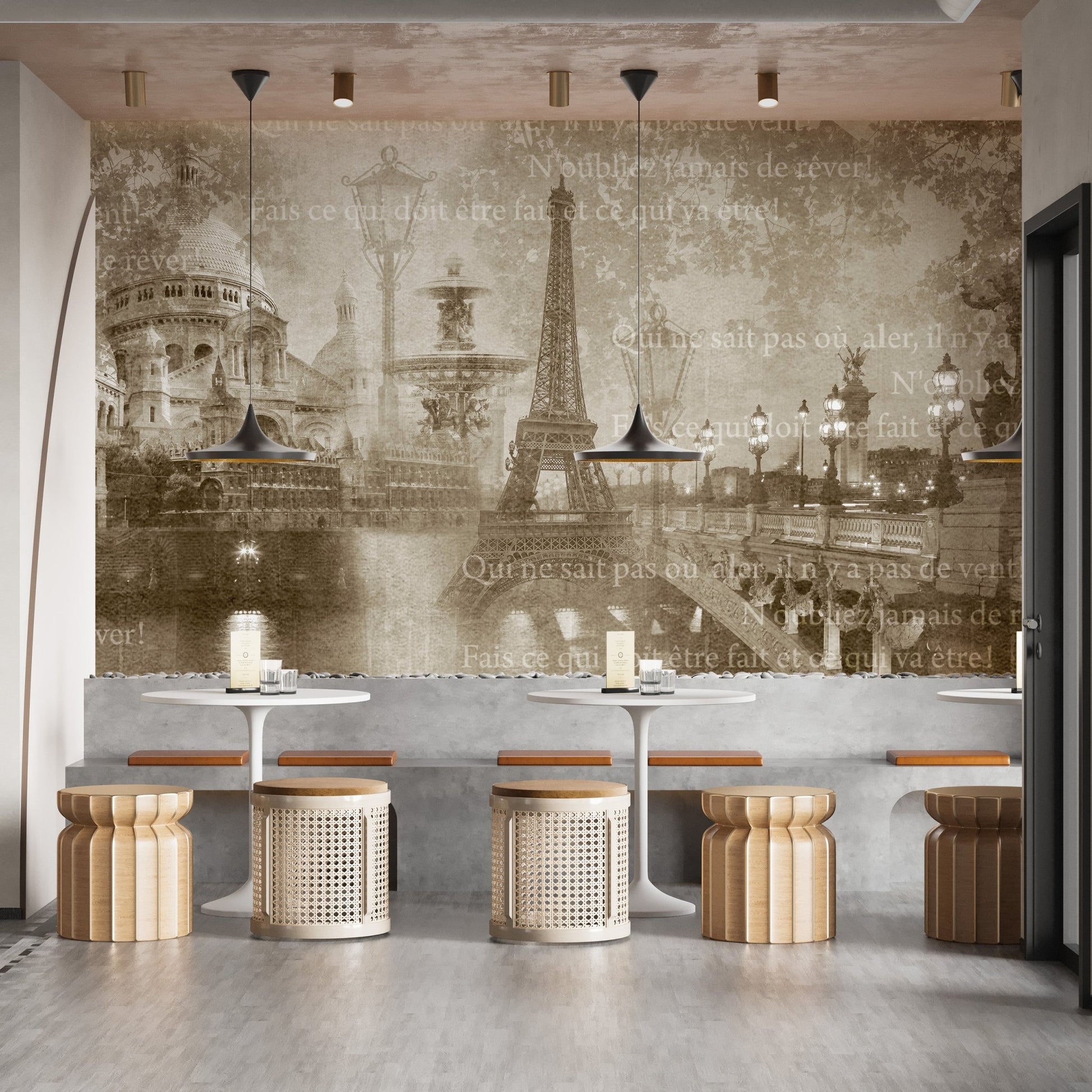 Eiffel Tower mural for a Parisian vibe
