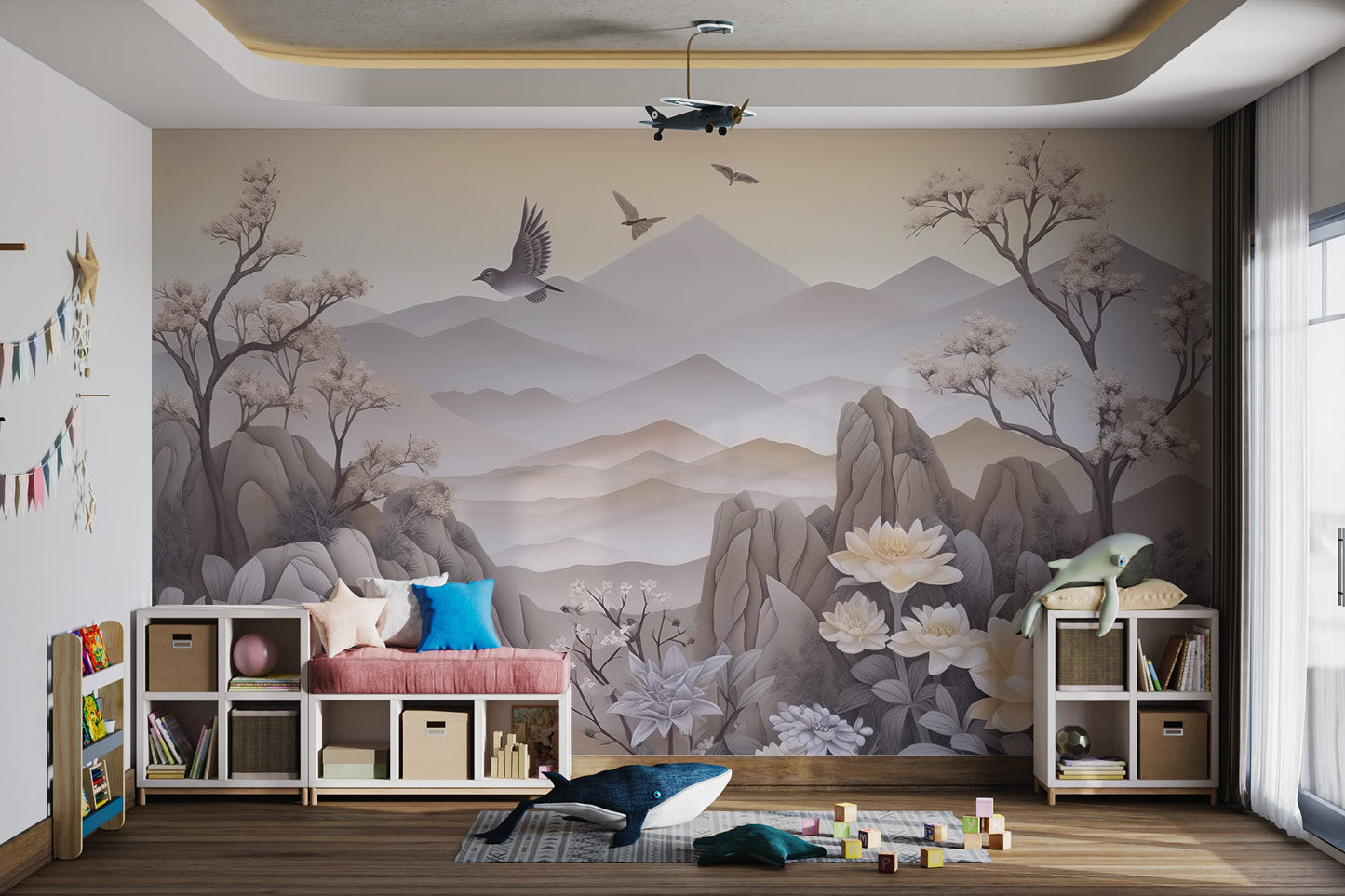 Elegant 3D Floral Landscape Wallpaper - Wallanza