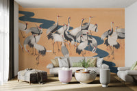 Majestic cranes mural adding grace to your living space walls.