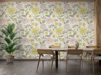 Elegant repeating flower wallpaper with subtle textured finish.