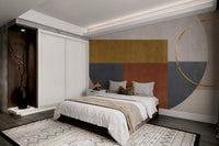 Modern wall decor mural with elegant gold accent pattern for bedroom interior.