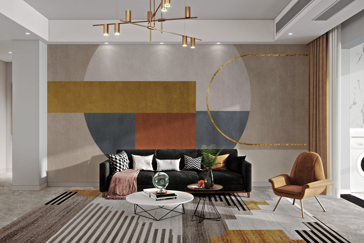 Elegant wall mural with stunning gold accent design for living room.