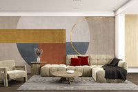 Artistic wall mural with refined gold accent elements for hallway.