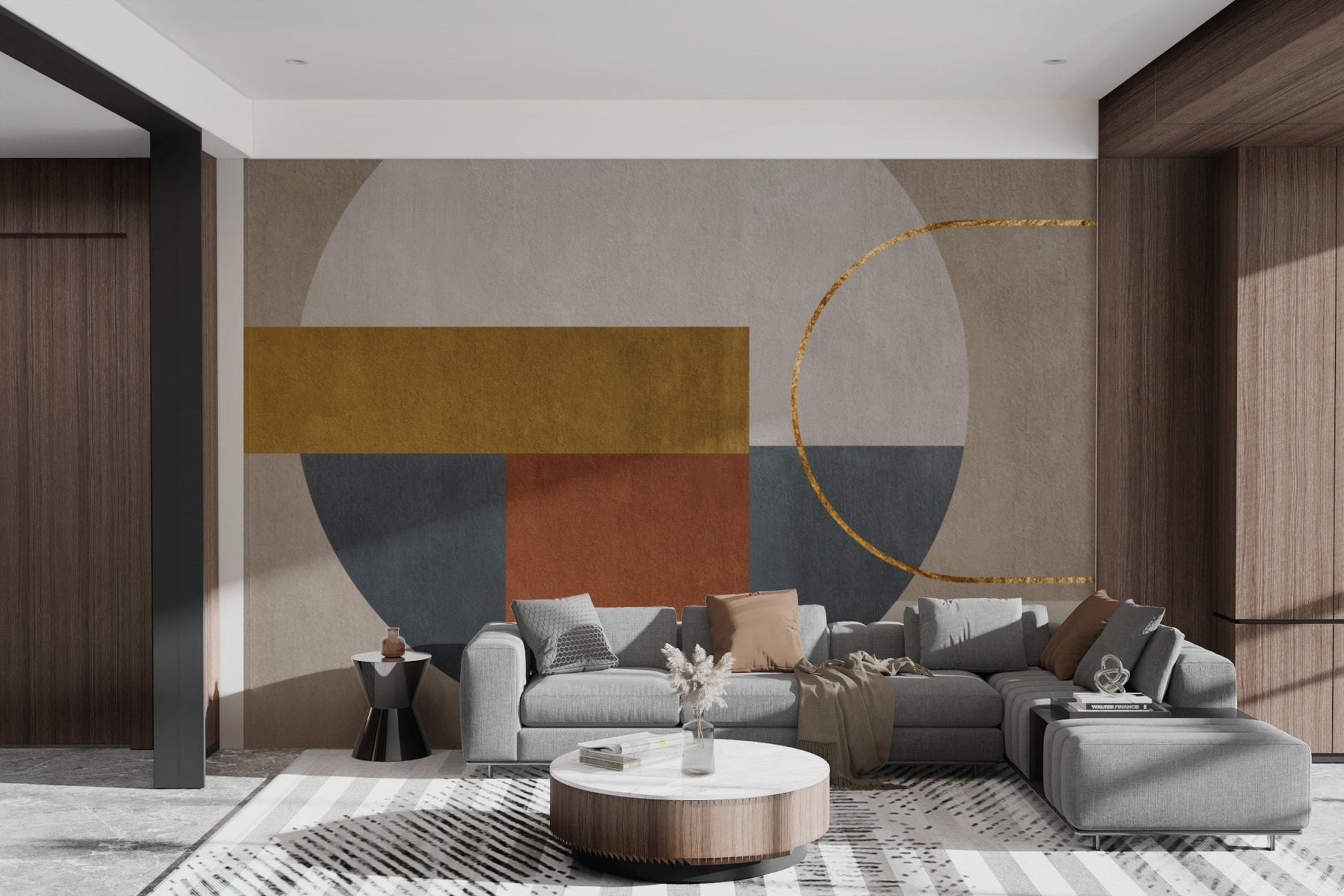 Elegant mural featuring subtle gold accents for living area walls.