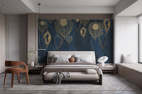 Modern bedroom featuring Elegant Golden Leaves Self Adhesive Murals on a feature wall.