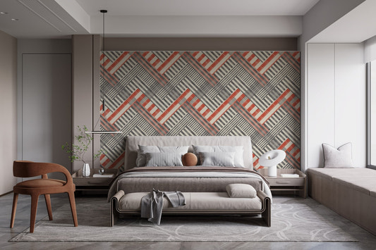 Elegant striped geometric wall mural for modern and sleek bedroom decor.
