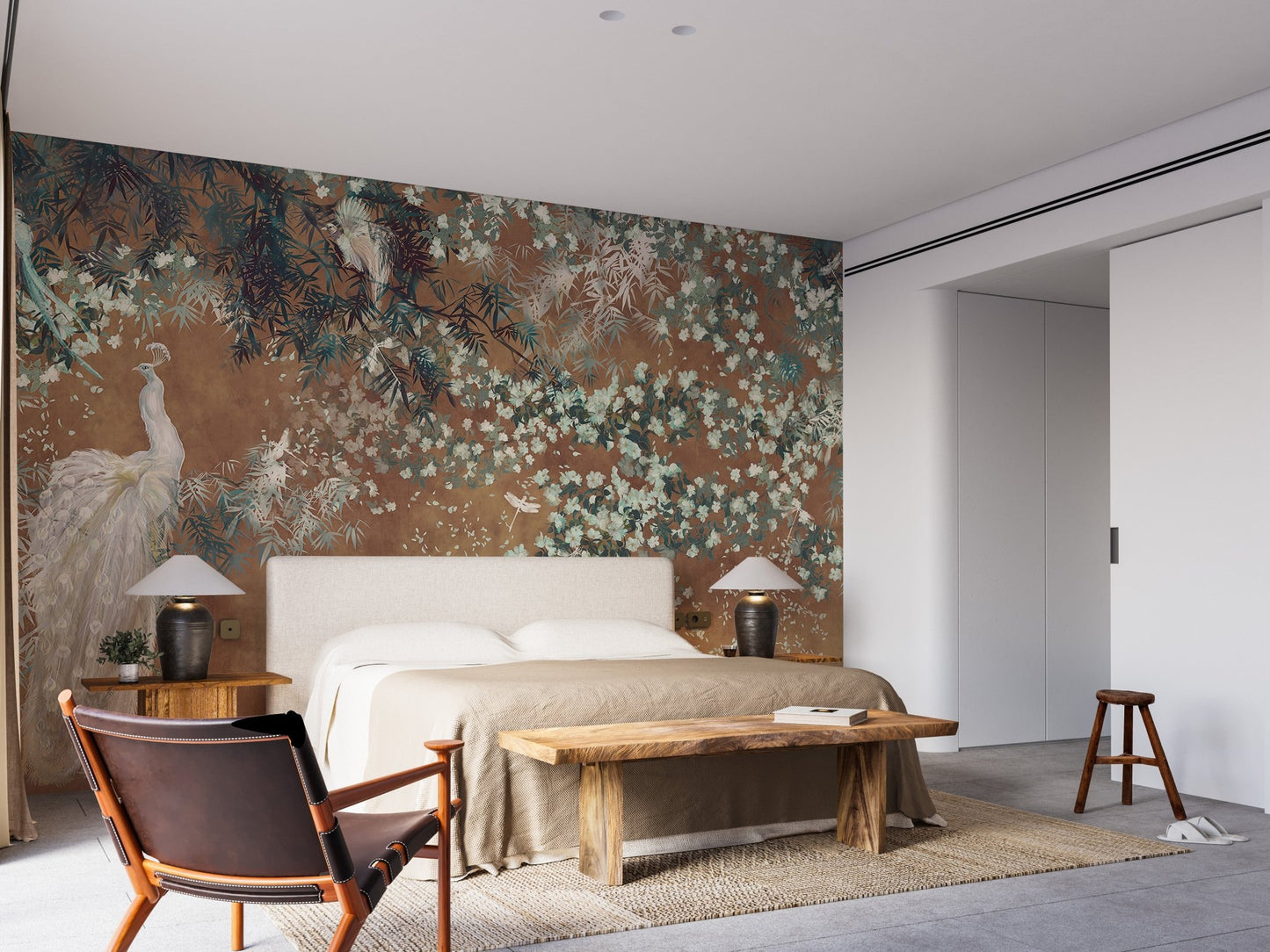 Elegant Peacock Garden Wallpaper Mural - Wallanza