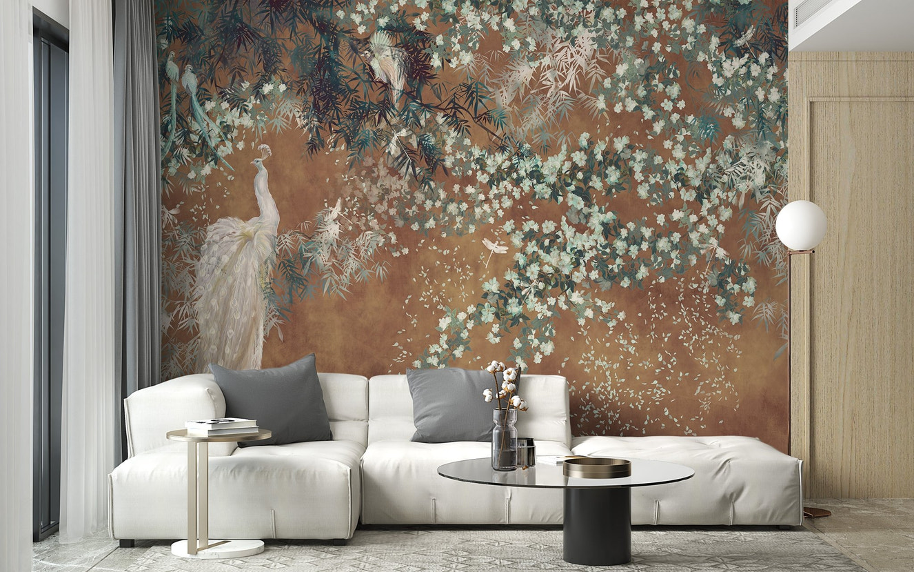 Elegant Peacock Garden Wallpaper Mural - Wallanza