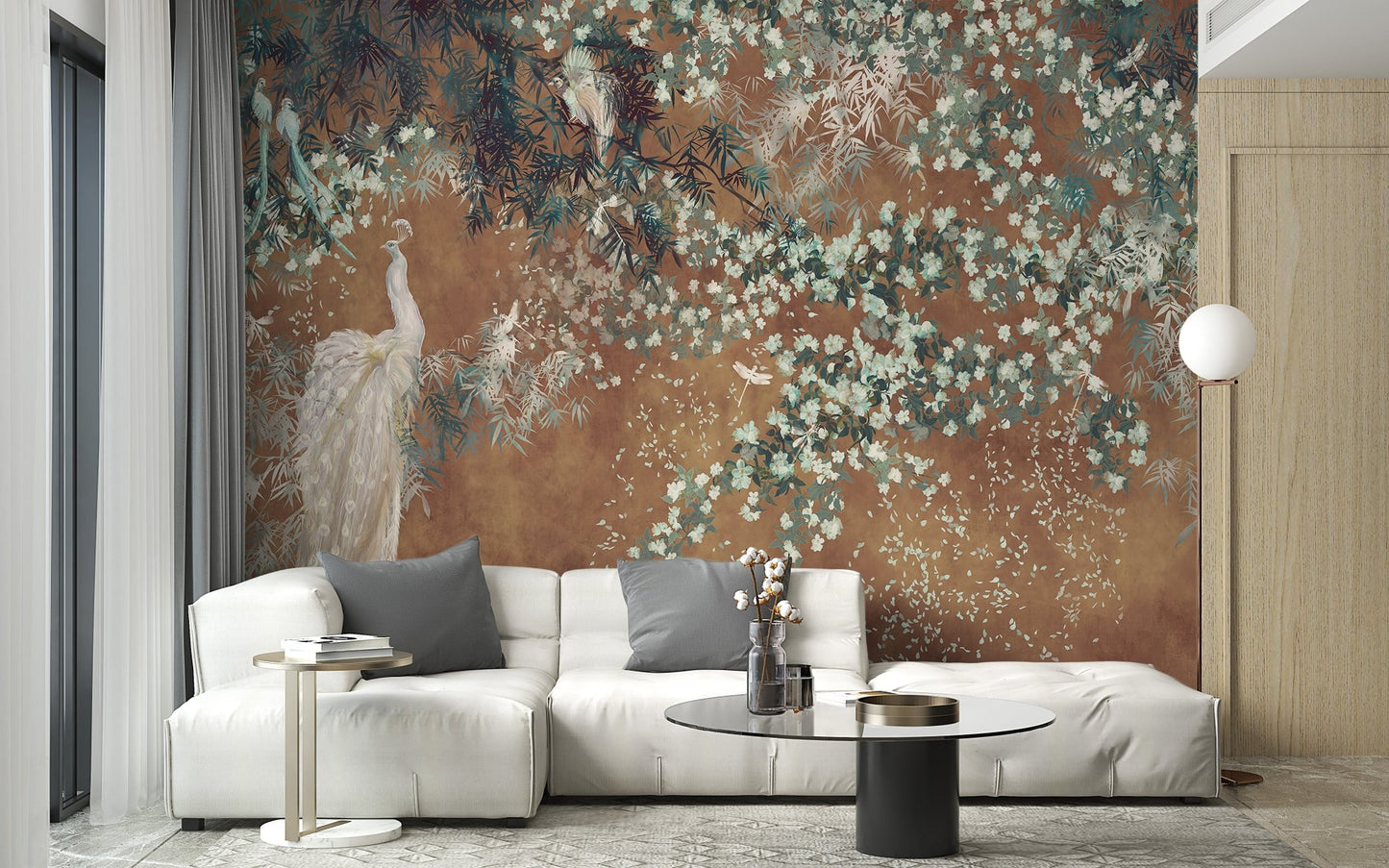 Elegant Peacock Garden Wallpaper Mural - Wallanza