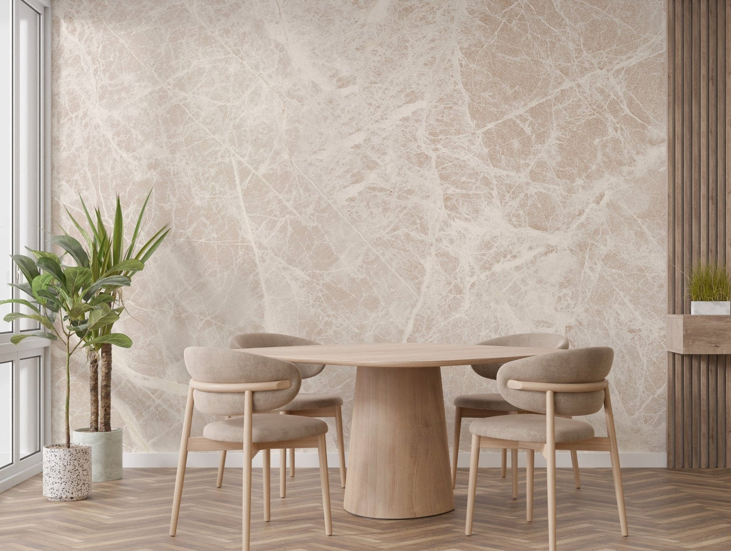 Cream marble wallpaper with soft white veining wall mural.