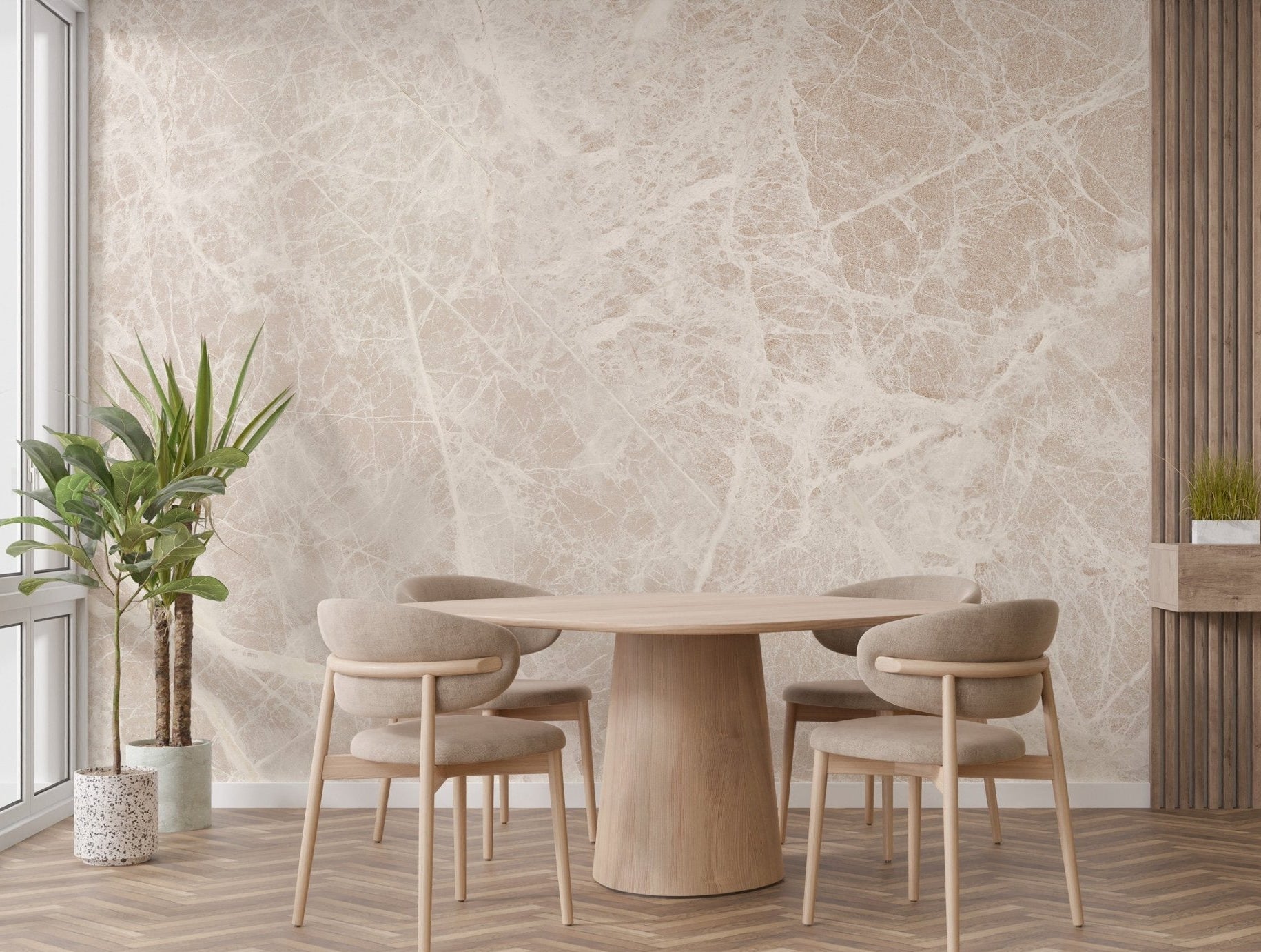Cream marble wallpaper with soft white veining wall mural.
