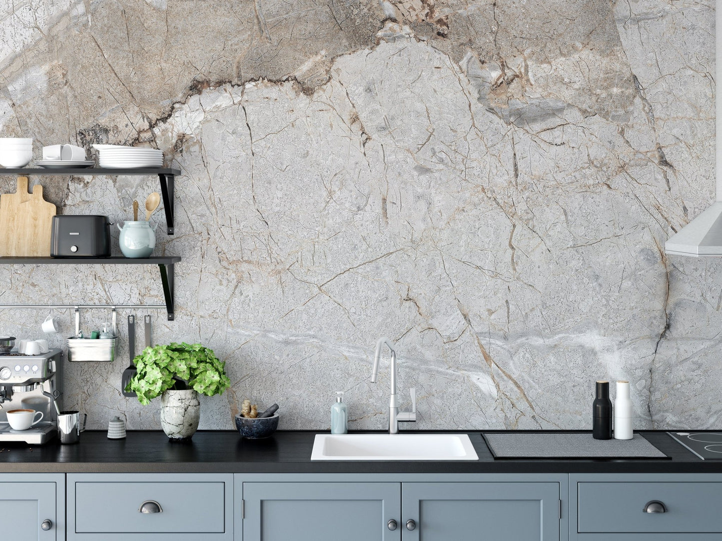 Gray veined marble wall mural for refined wall decor.