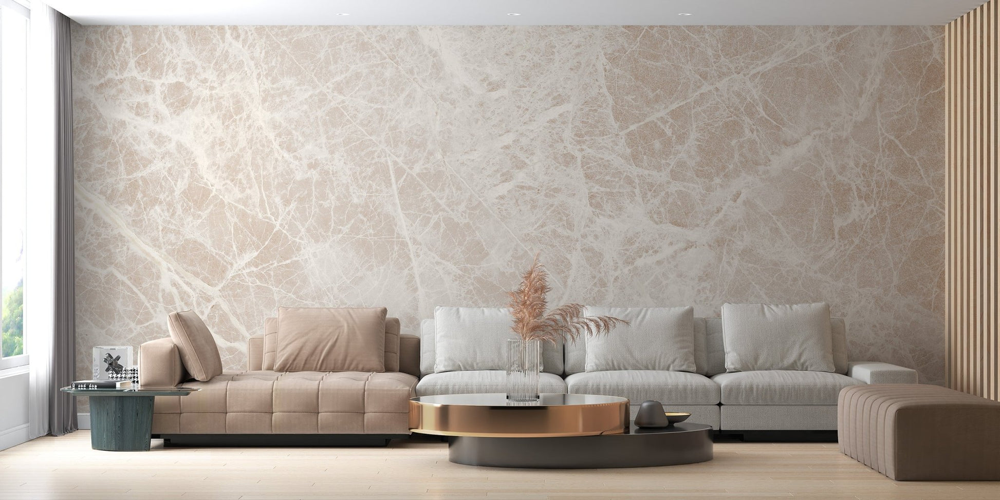 Minimal marble wall mural in sand and ivory color blend.