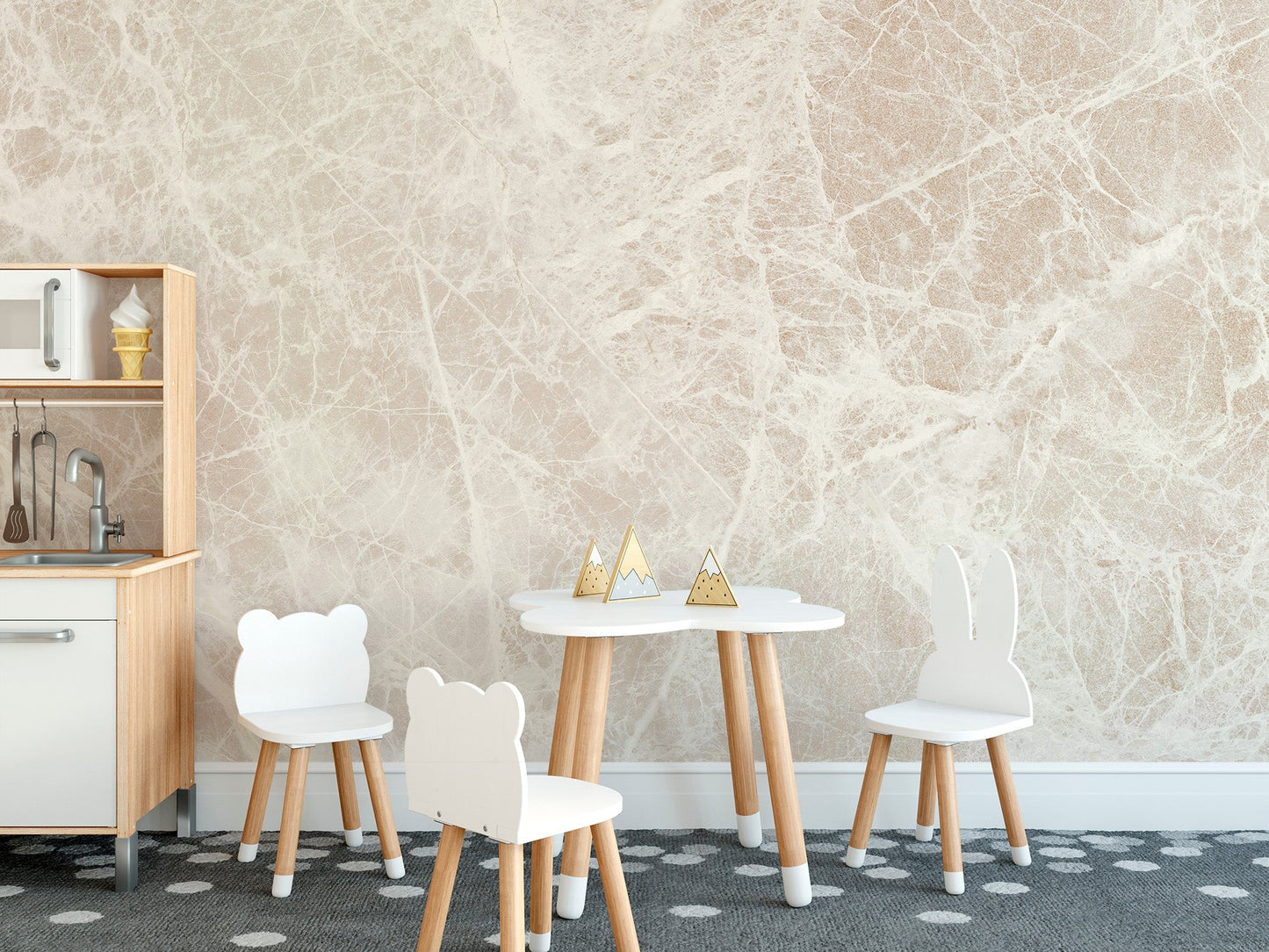 Warm neutral marble wall mural with delicate white streaks.