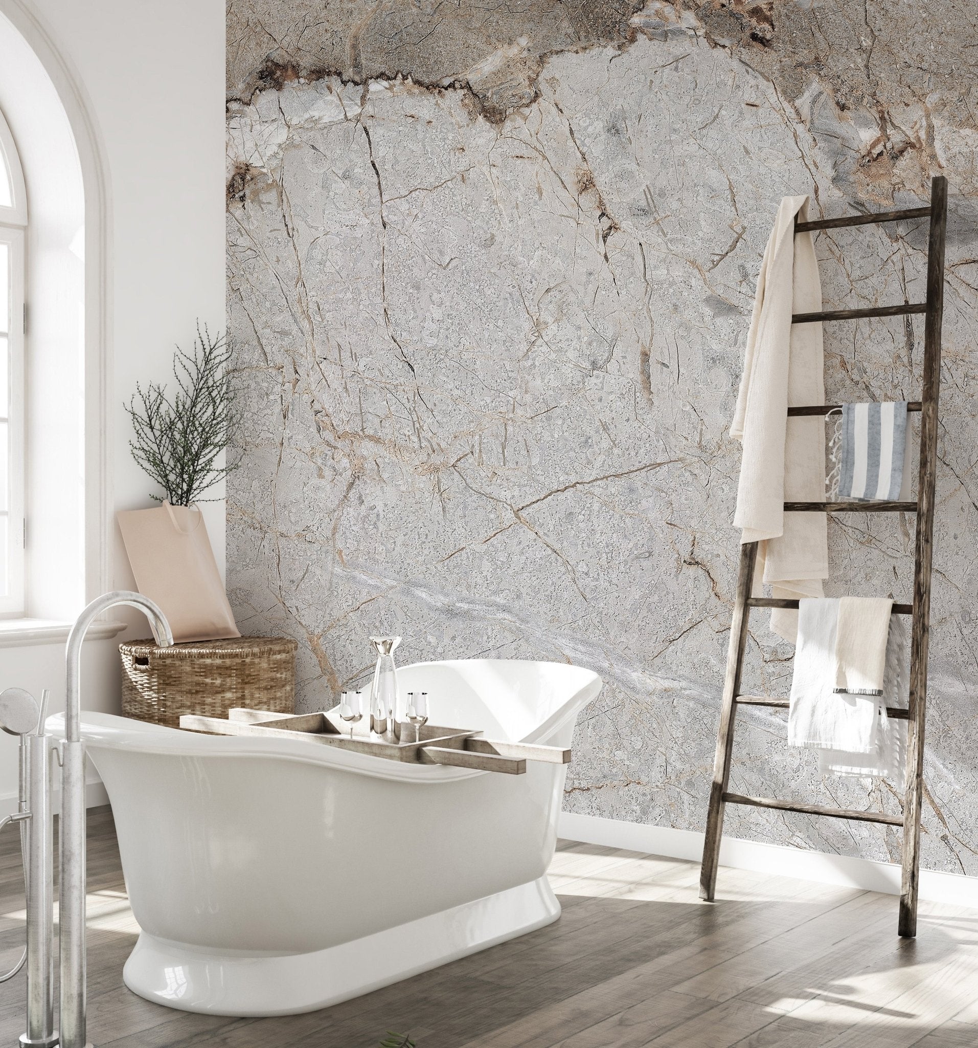Contemporary gray marble effect wall mural design.