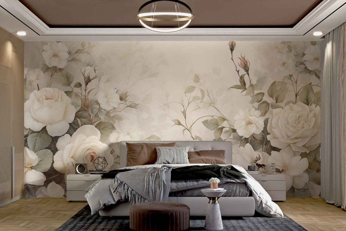 Elegant White Rose Floral Wallpaper - Wallanza