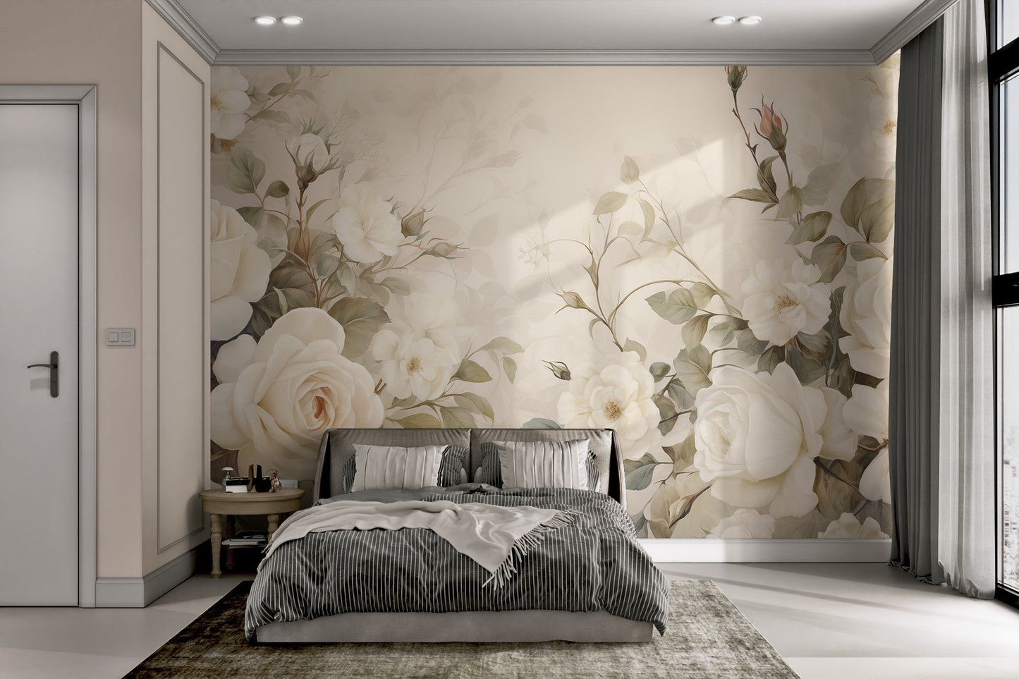 Elegant White Rose Floral Wallpaper - Wallanza
