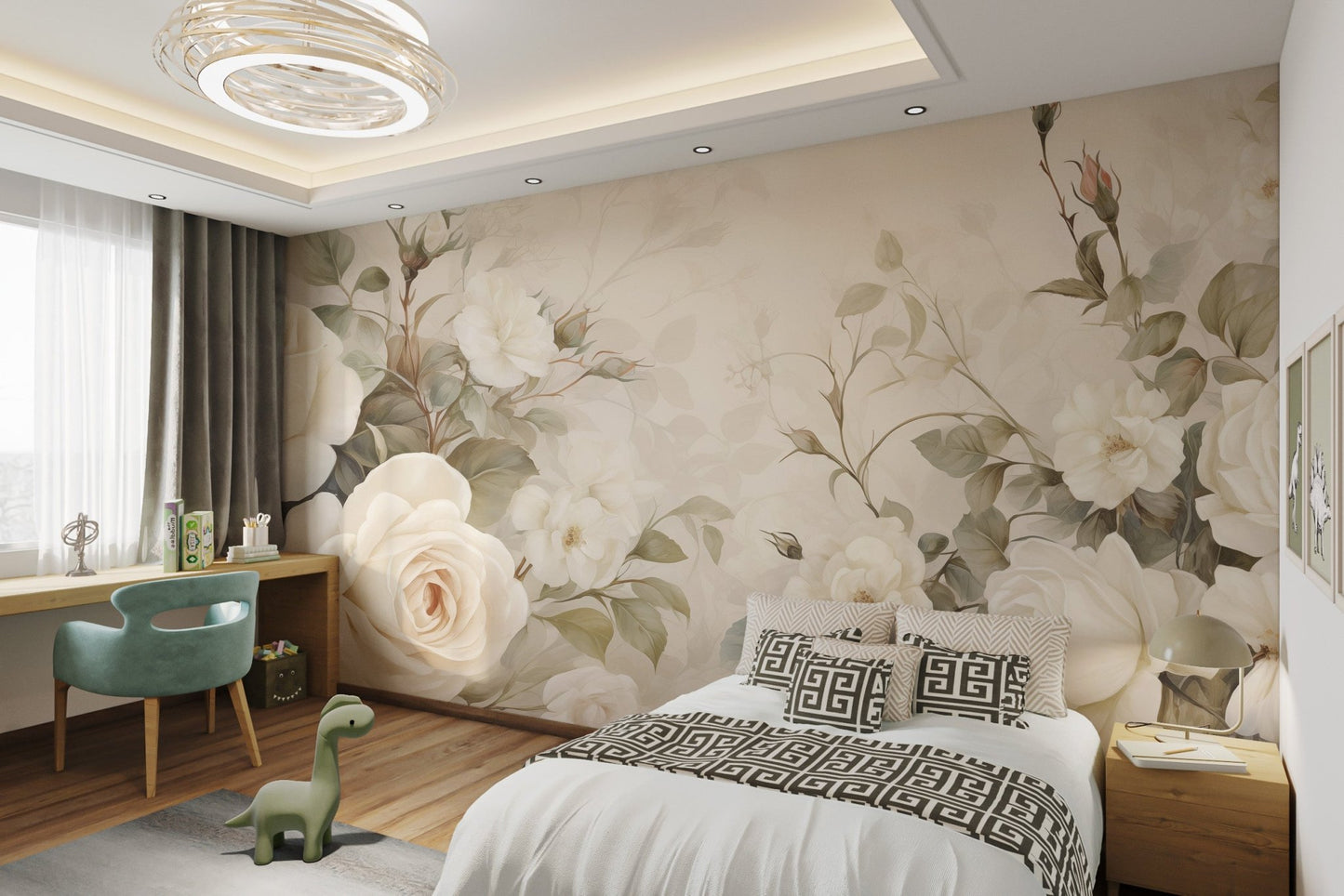 Elegant White Rose Floral Wallpaper - Wallanza