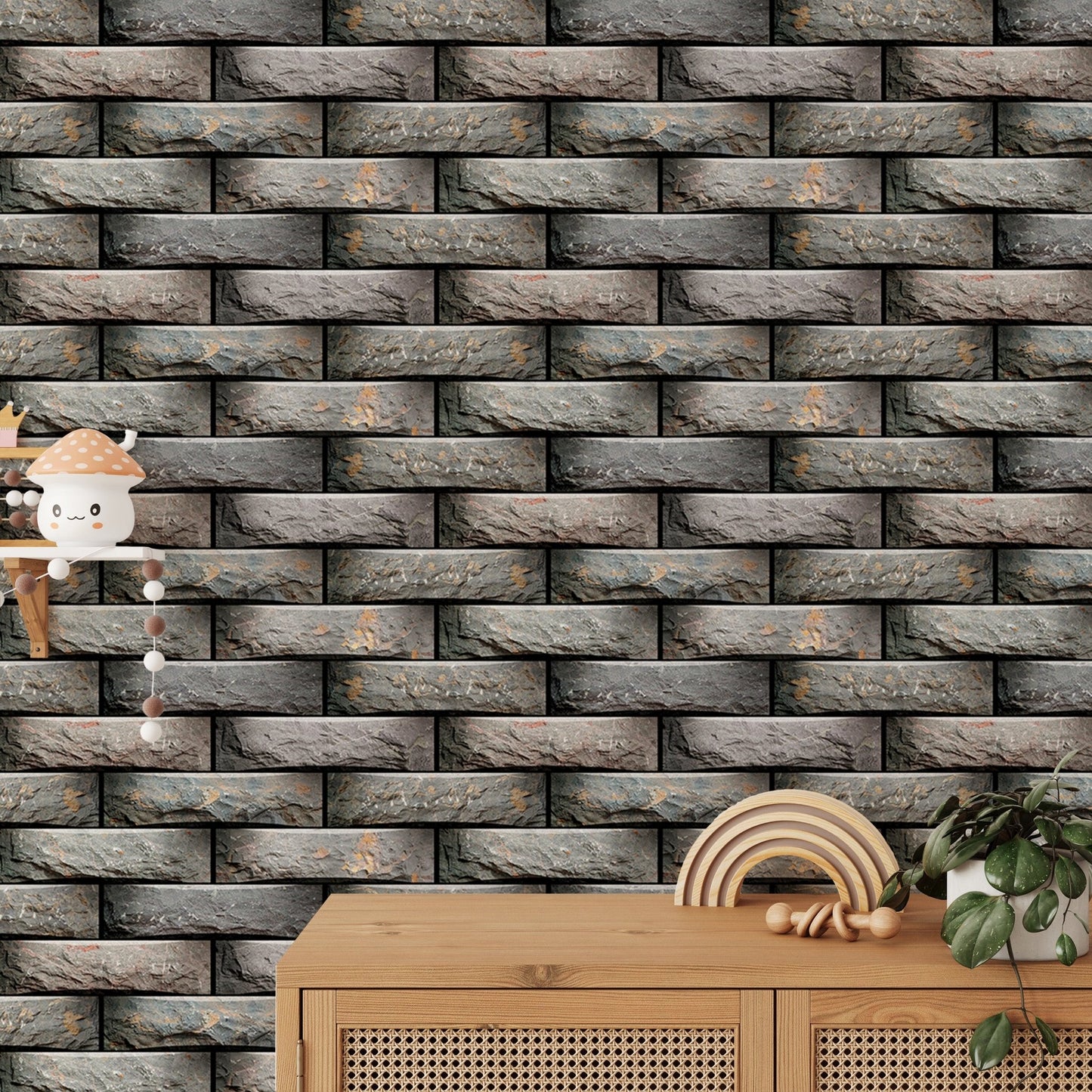 Elevation Wall Tiles Design Geometric Modules Wallpaper in kids area.