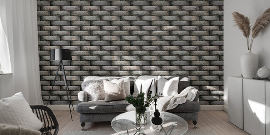 Modern living room with grey Elevation Wall Tiles Design Geometric Modules Wallpaper.