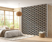 Decorative geometric tile pattern wallpaper for modern bedroom walls.