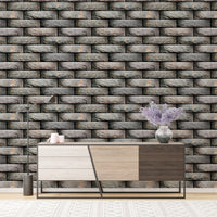 Stylish geometric module wallpaper design for living area.