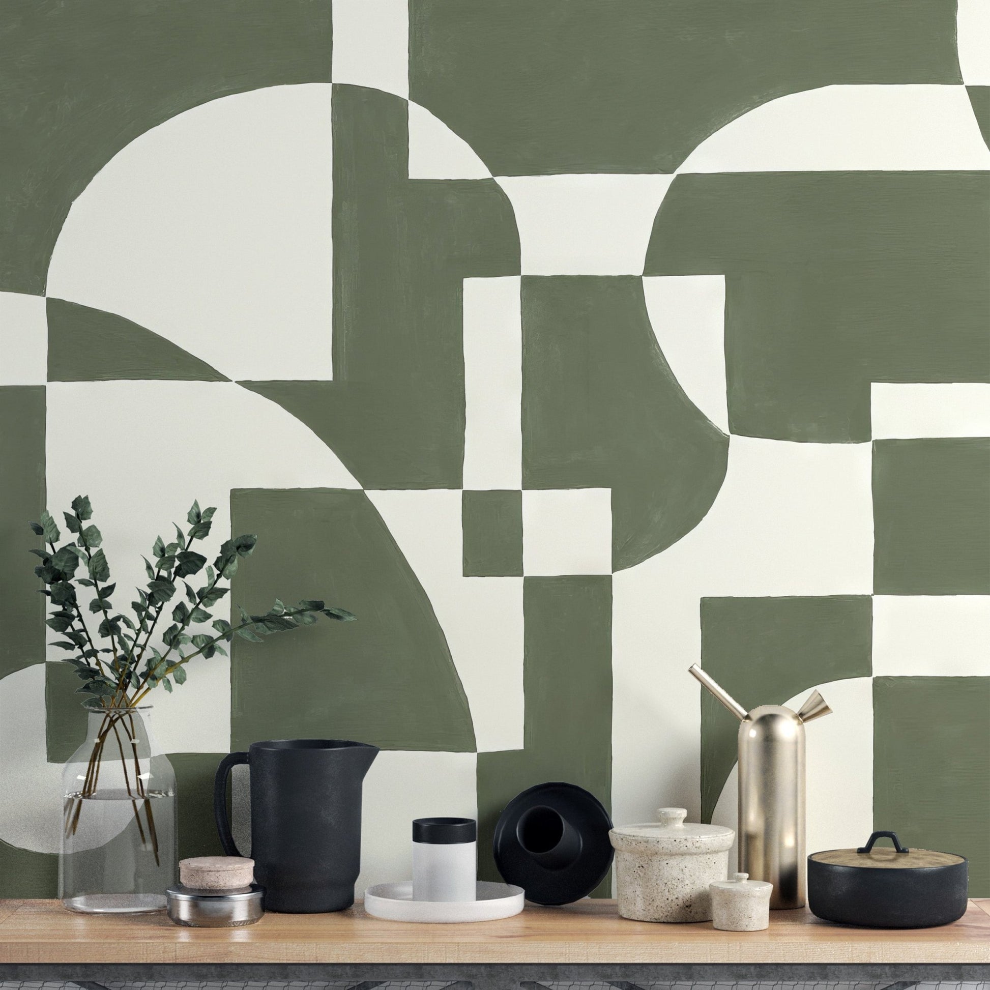 Emerald Geometric Wallpaper Mural - Wallanza