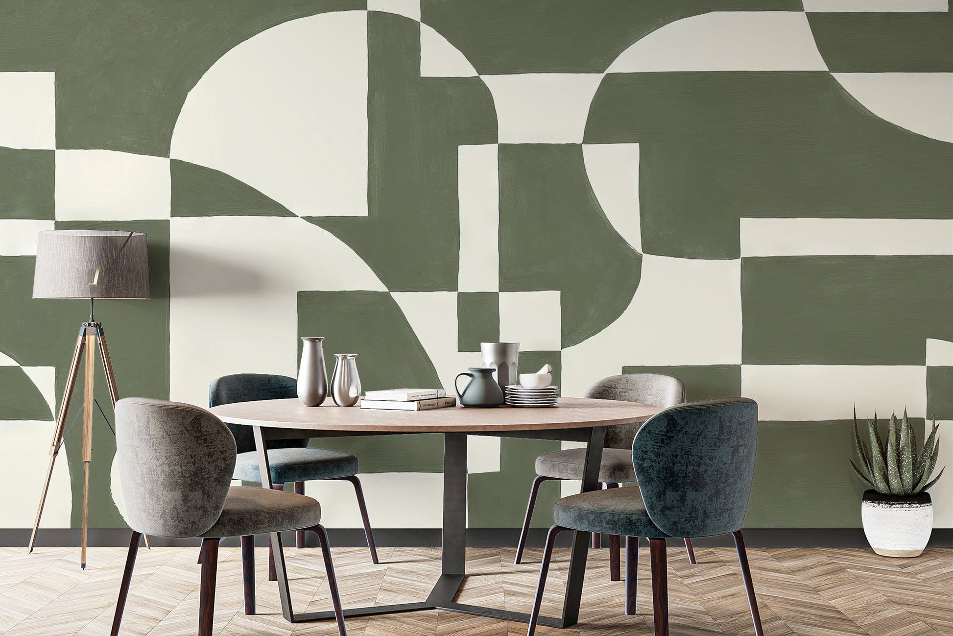Emerald Geometric Wallpaper Mural - Wallanza