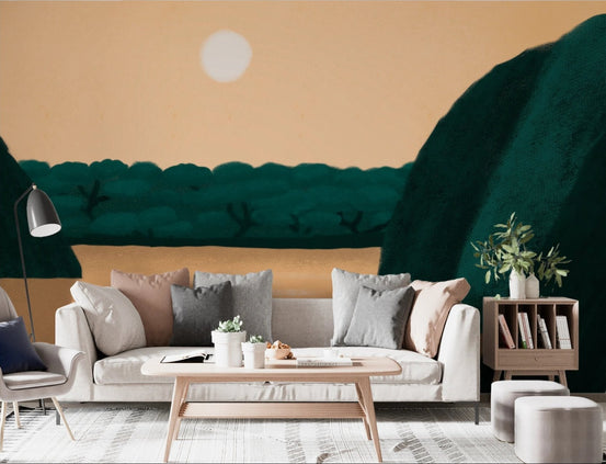 Emerald Hills Retreat Wall Mural in a living room.