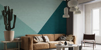 Emerald tone geometric wallpaper for contemporary wall decor.