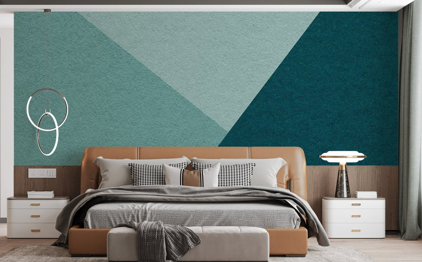 Emerald and sage geometric wallpaper with angular layout.