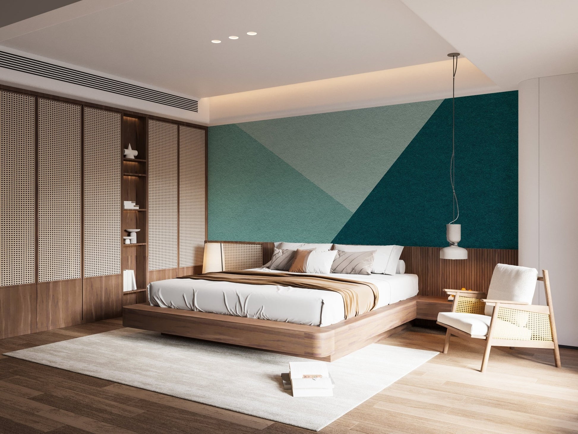 Deep green emerald wallpaper with intersecting panels.