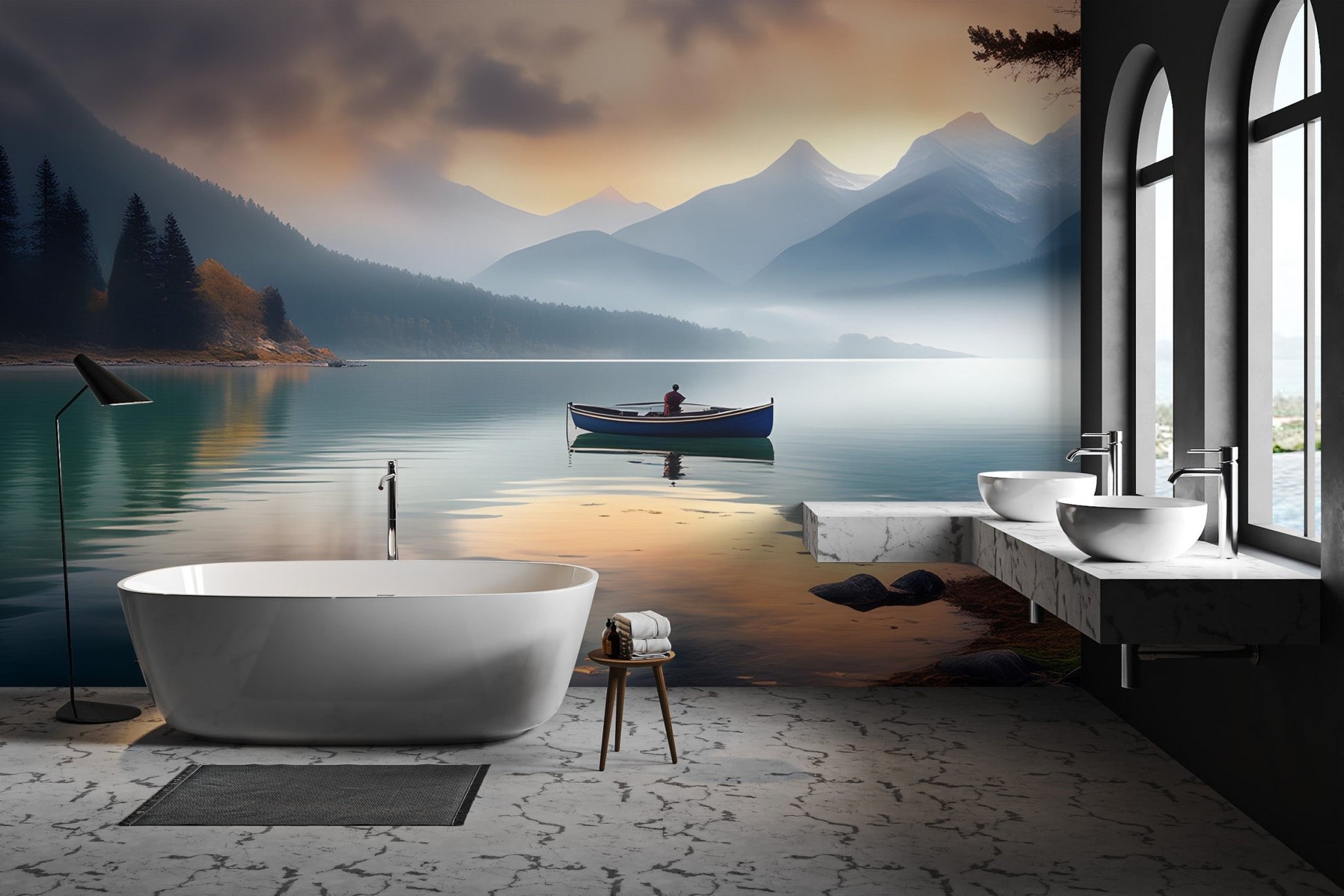 Emerald Lake Boat Reflection Wallpaper - Wallanza