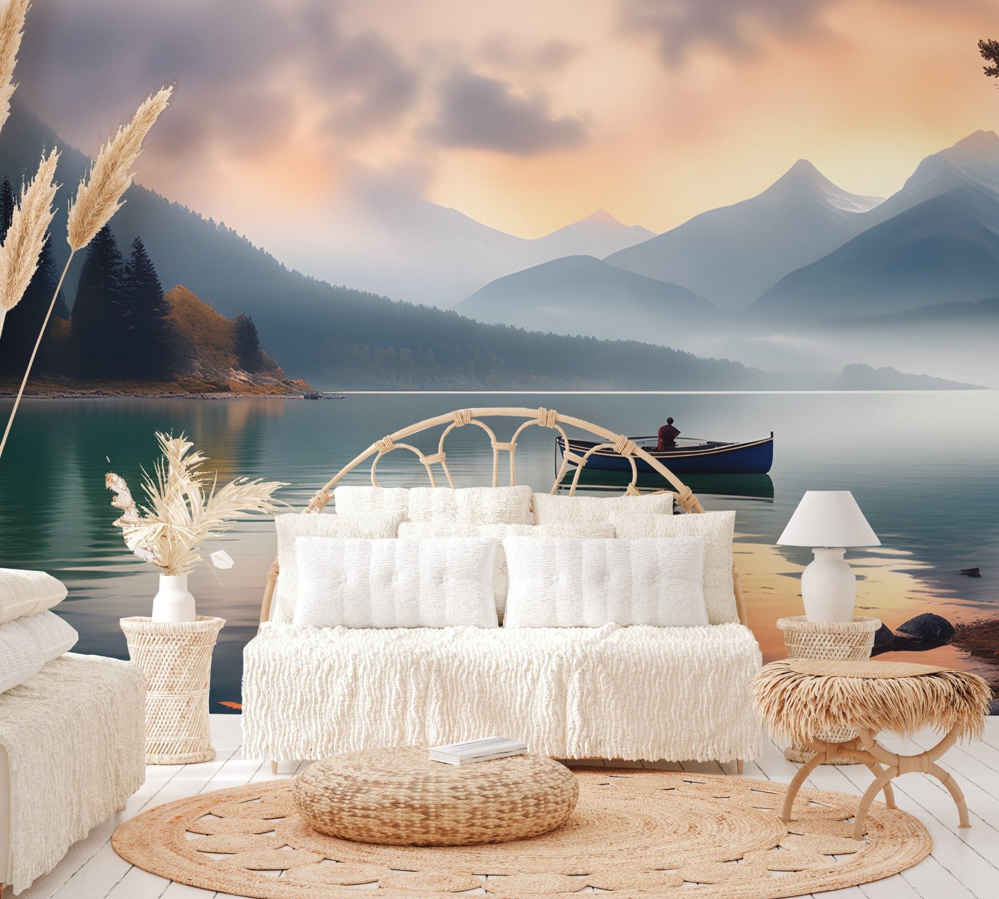 Emerald Lake Boat Reflection Wallpaper - Wallanza