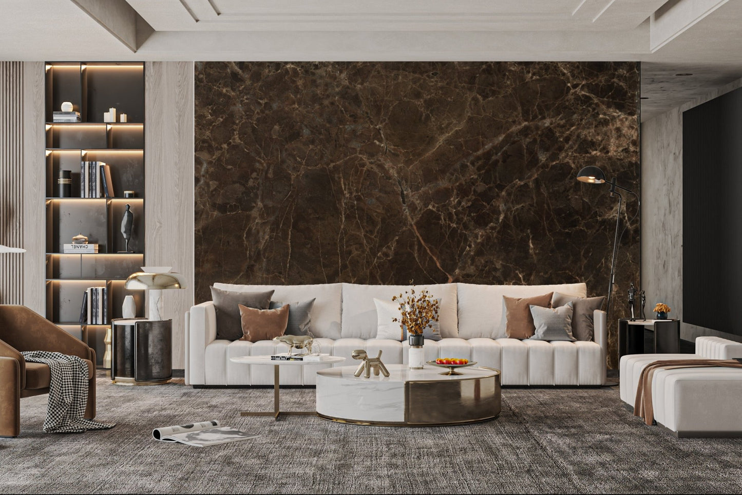 Emperador Dark marble wall mural with refined elegance