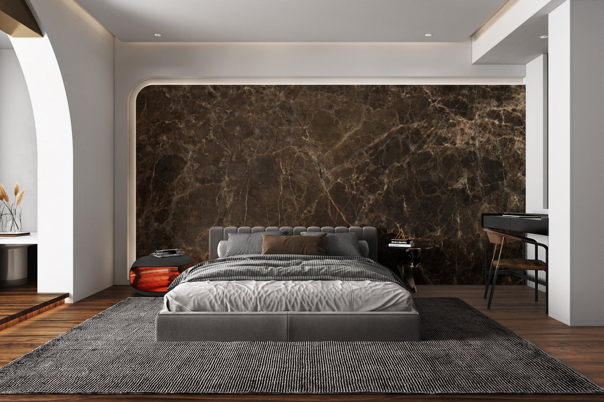 Modern mural featuring luxurious Emperador Dark marble