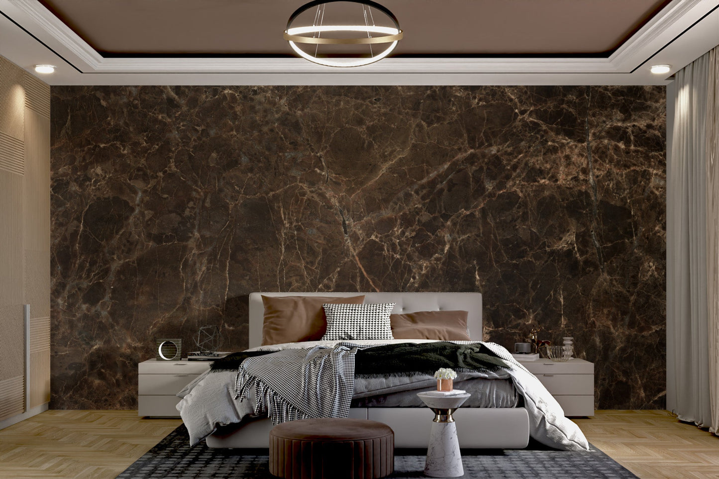 Wall mural showcasing rich Emperador Dark marble textures