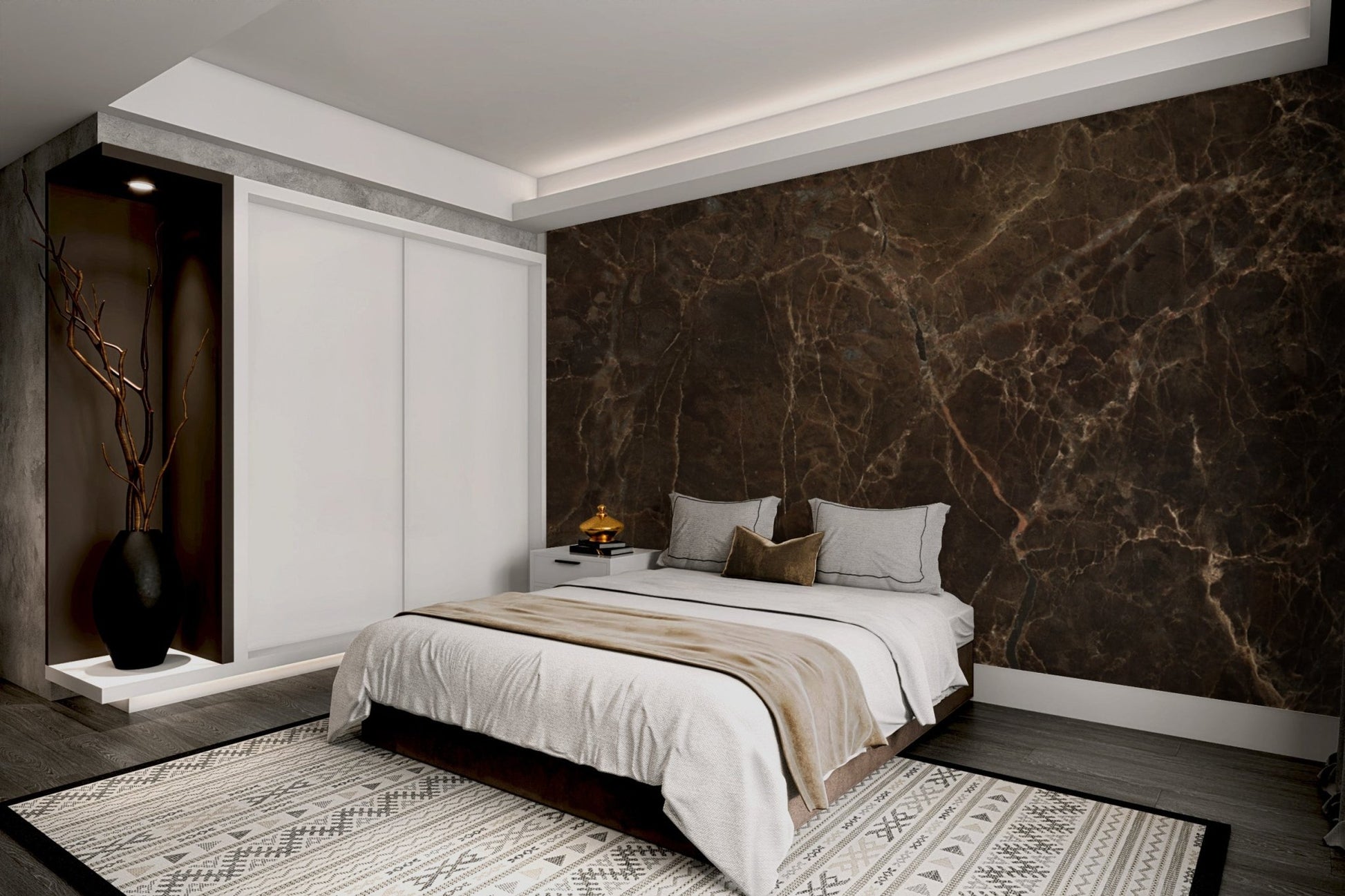 Intricate Emperador Dark marble patterns for wall decor