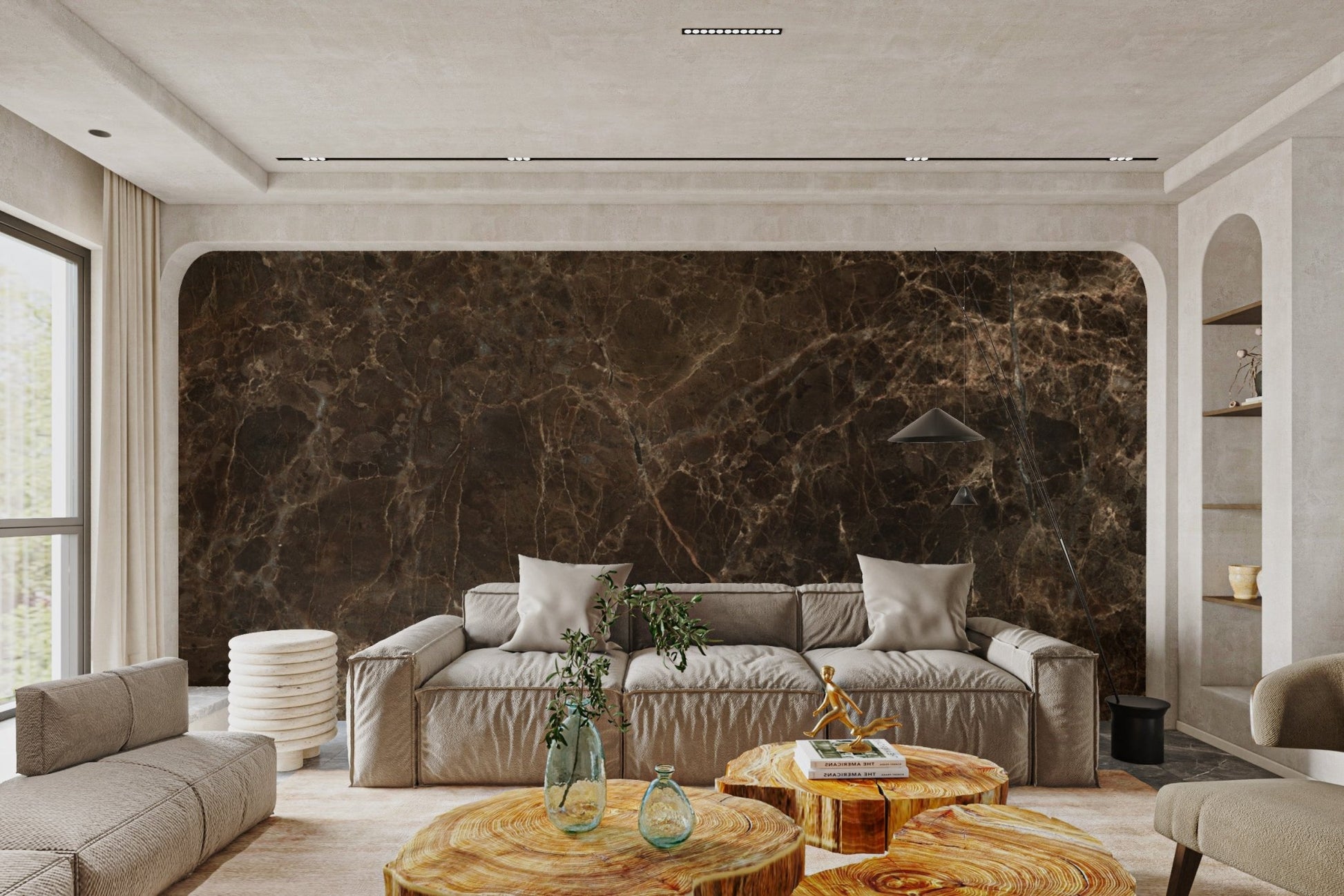 Sophisticated Emperador Dark marble mural for interiors