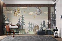 Grey and blue watercolor dragon wall mural for a quiet study area.