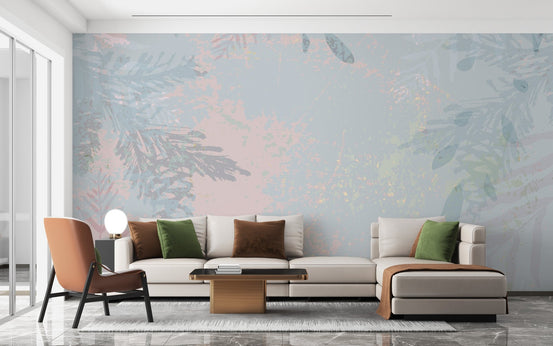 Enchanted Eden mural with lush botanical designs for living room walls.
