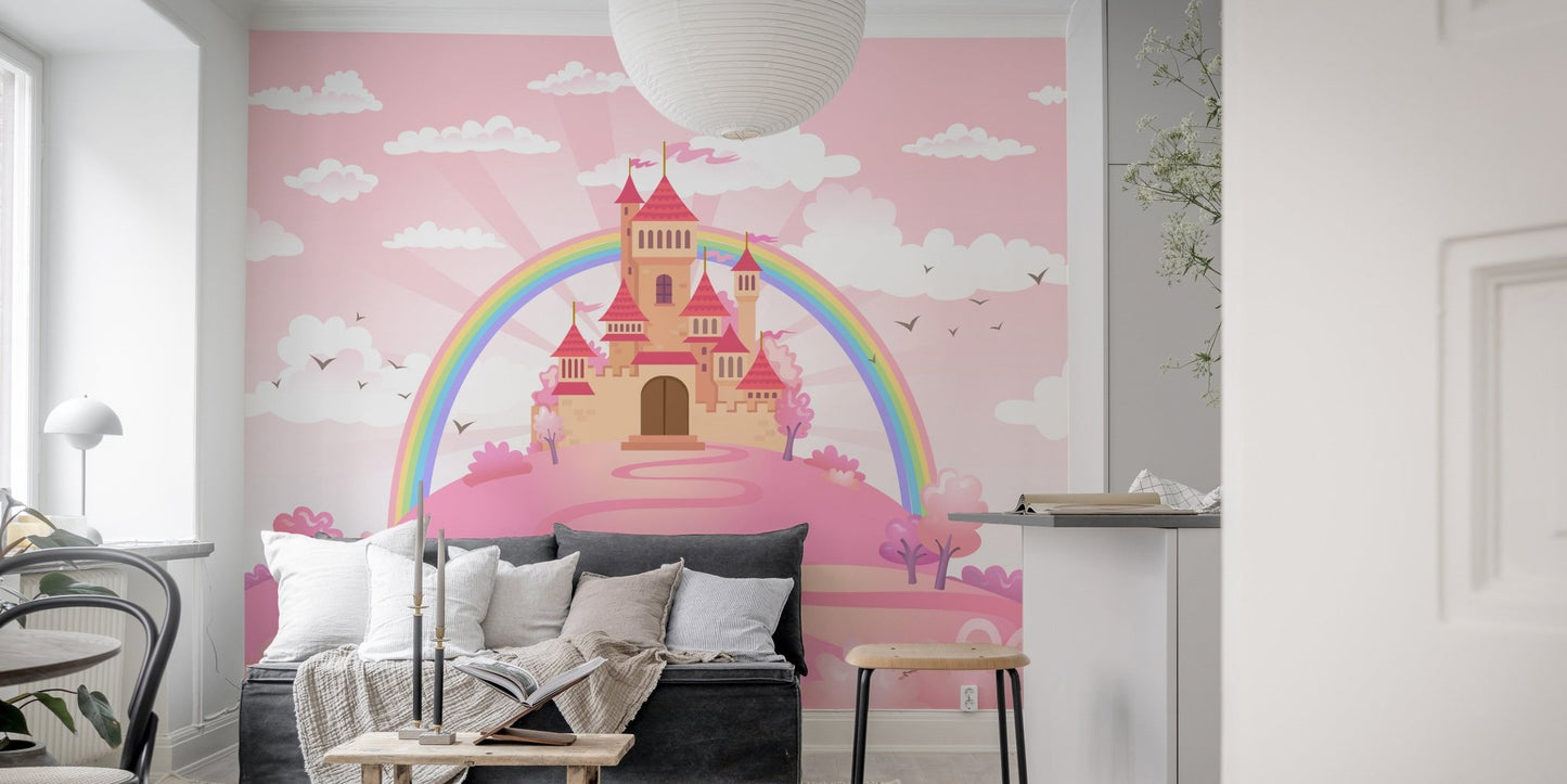 Enchanted castle wall mural for graceful and fairytale living room.
