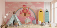 Enchanted castle mural featuring a dreamy princess-themed design in playroom.

