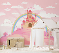 Princess castle mural for magical and serene nursery interiors.
