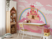 Elegant wall mural with an enchanted princess castle design in study area.

