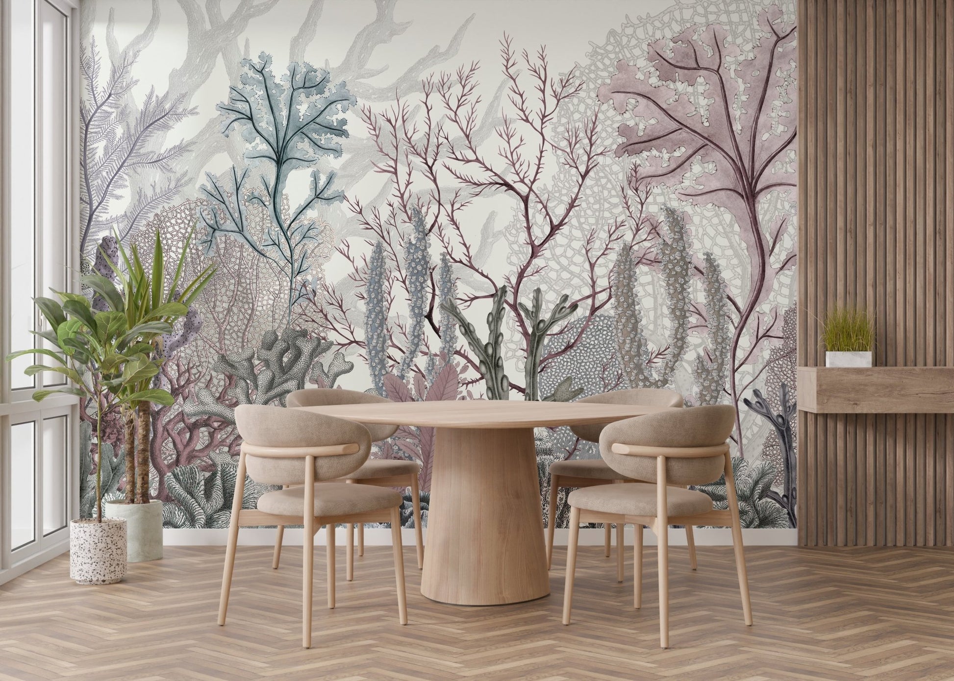 Seabed mural featuring aquatic charm and elegance in dining room.
